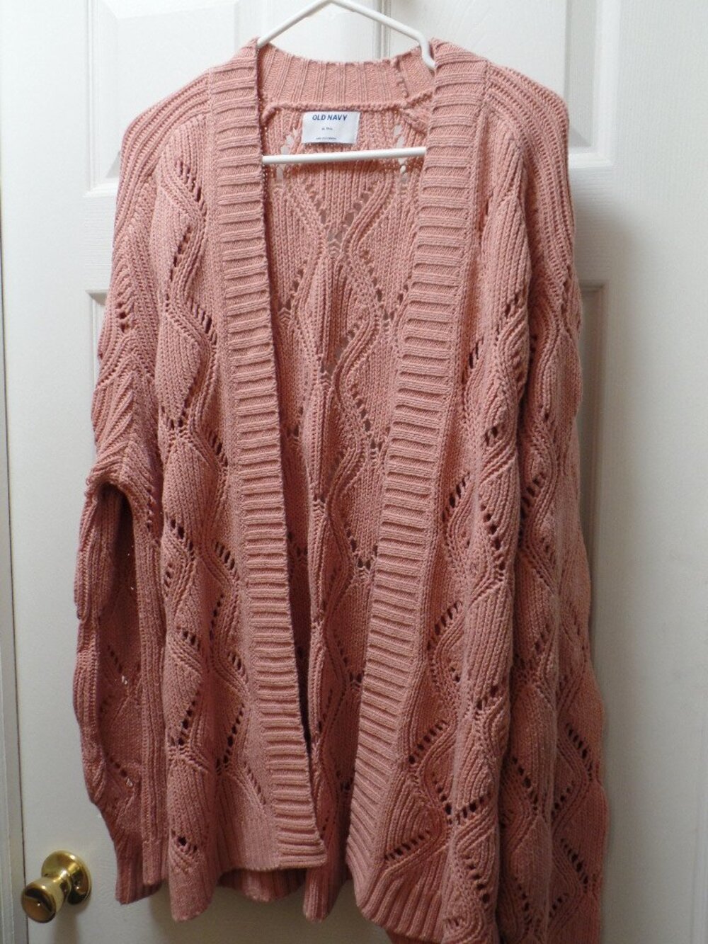 *EUC* Old Navy XL Tall 18 20 Crocheted Open Cardigan PINK Heather Grandma Look